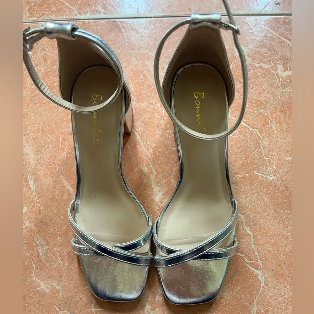 Classic Silver Block Heels with Strap